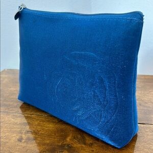 Lancôme Paris Blue Cosmetic Bag Floral Makeup Purse Organize Travel Zipper Seude